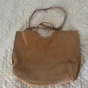Banana Republic faux suede beige or camel shoulder purse bag with metal handle